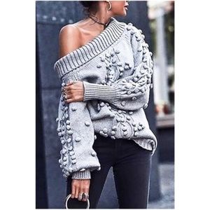 Off shoulder Pom Pom Oversized Sweater Top